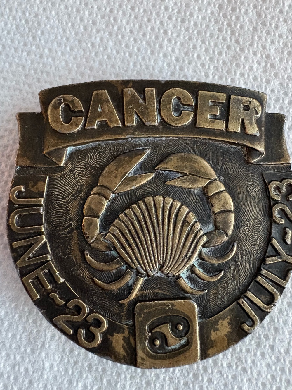 Cancer zodiac 1975 brass belt buckle